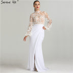 White Long Sleeves Evening Dresses Fashion Illusion Mermaid LA6303