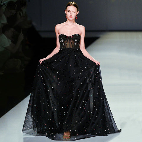 Vestidos de noche de moda con hombros descubiertos y perlas de diamantes LA6347