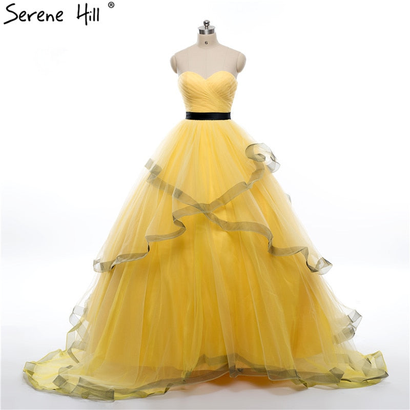 Puffy Tulle Wedding Dress  Ruffles  Ball Gown  Beaded Yellow Bungundy Court Train Bridal Dresses
