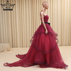 Puffy Tulle Wedding Dress  Ruffles  Ball Gown  Beaded Yellow Bungundy Court Train Bridal Dresses