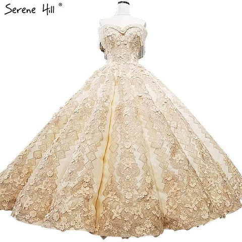 Robe de mariée luxueuse en tulle à épaules dénudées, fleurs faites à la main, perles, robe de mariée haut de gamme