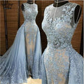 Mermaid Evening Dress Long Light Blue Sleeveless Tulle Formal HA2114