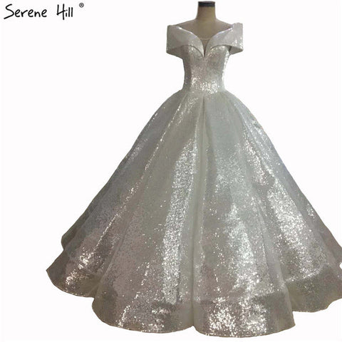 Robe de mariée luxueuse à paillettes scintillantes, épaules dénudées, style vintage haut de gamme