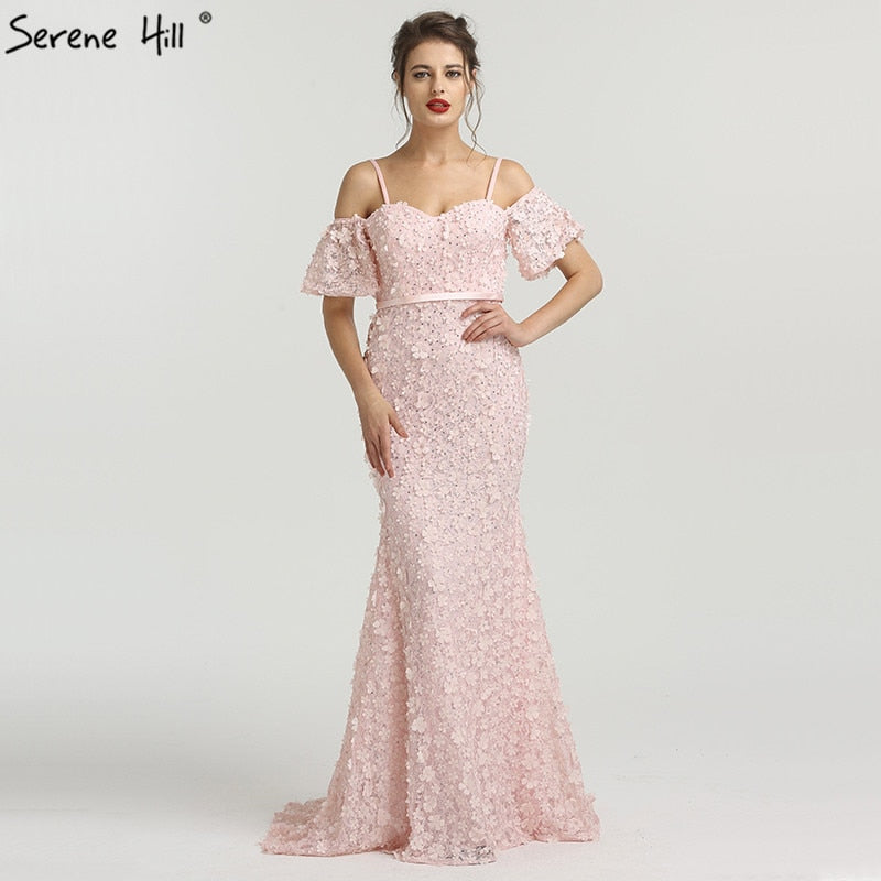On Sale no return no refundSexy Strapless Short Sleeves Mermaid Evening Dresses 2025 Embroidery Pearls Fashion Evening Gowns LA6519