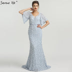 On Sale No Return No Refund Sale Sexy Mermaid Short Sleeves Luxury Evening Dresses Flowers Lace  Pearls Fashion Elegant Evening Gowns 2025 LA6311