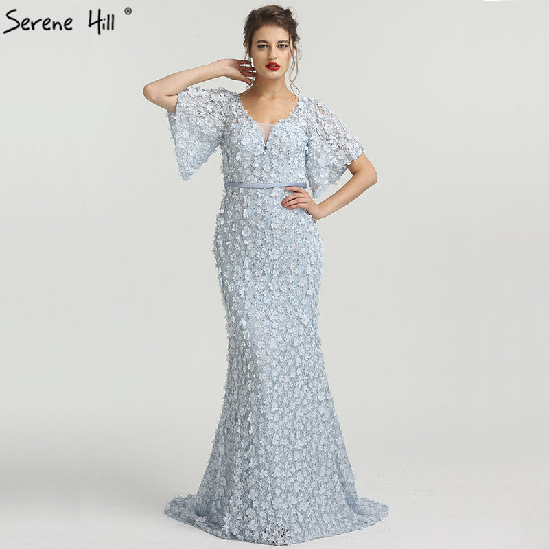 On Sale No Return No Refund Sale Sexy Mermaid Short Sleeves Luxury Evening Dresses Flowers Lace  Pearls Fashion Elegant Evening Gowns 2025 LA6311