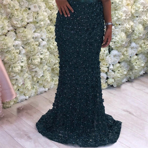 Robe de soirée sirène sexy à manches courtes, luxueuse, en dentelle et perles, élégante et tendance, 2025 LA6311