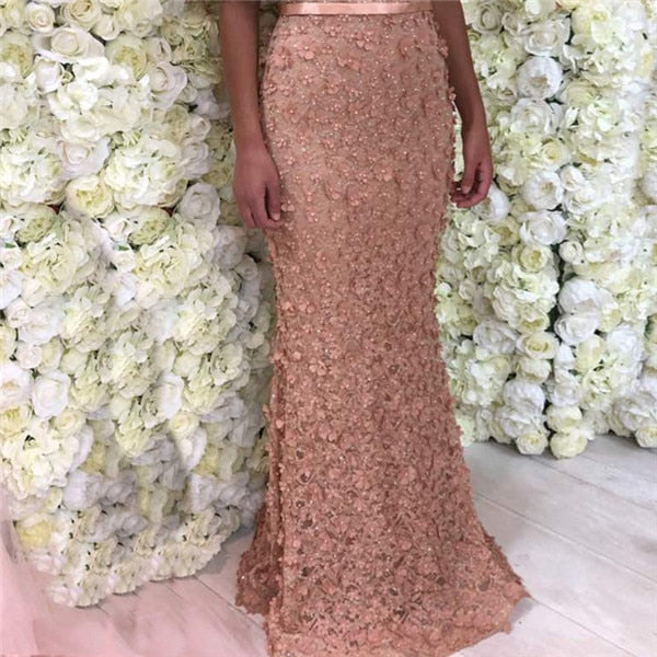 On Sale No Return No Refund Sale Sexy Mermaid Short Sleeves Luxury Evening Dresses Flowers Lace  Pearls Fashion Elegant Evening Gowns 2025 LA6311