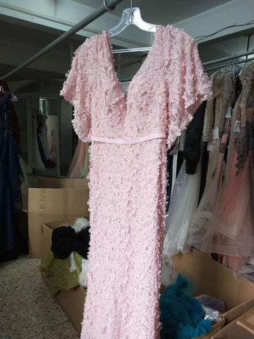 Robe de soirée sirène sexy à manches courtes, luxueuse, en dentelle et perles, élégante et tendance, 2025 LA6311