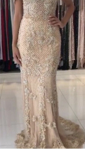 Rebajas Vestidos de noche rosas, sexis y elegantes 2025 Vestido de noche formal de sirena con encaje, corte pera y diamantes Foto real LA6355