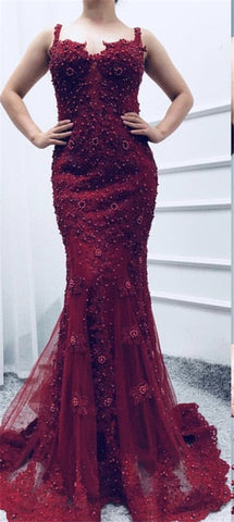 Rebajas Vestidos de noche rosas, sexis y elegantes 2025 Vestido de noche formal de sirena con encaje, corte pera y diamantes Foto real LA6355