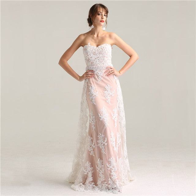 On Sale no return no refundSale Shoulder Strap Lace Evening Gowns Pearls Beading Mermaid LA6226