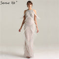 Luxury Halter Shaking Sliver Sexy Mermaid Backless Evening Dress Tassel Beading Sleeveless Evening Gowns 2025 In Stock LA6229