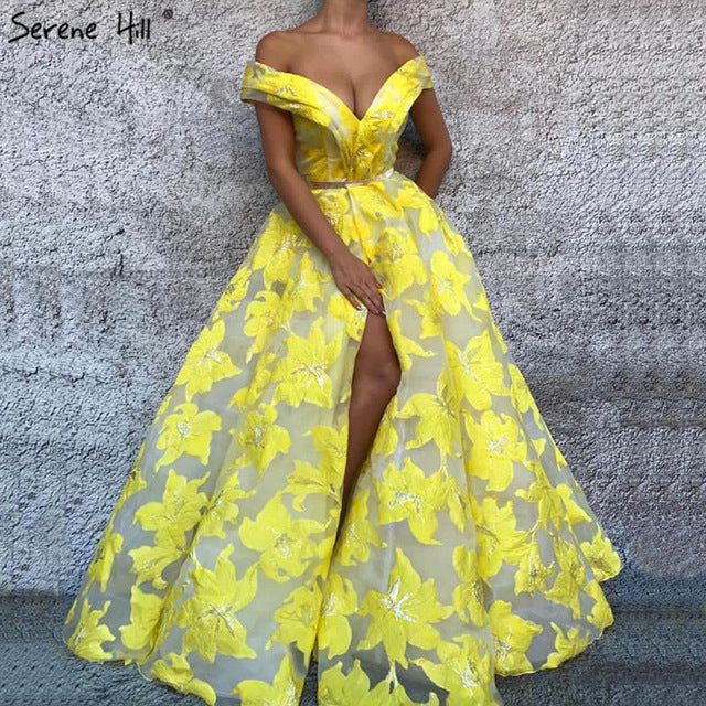 On Sale No Return No Refund Sale Off Shoulder Evening Dresses Sleeveless Flowers Sexy Evening Gowns LA6597