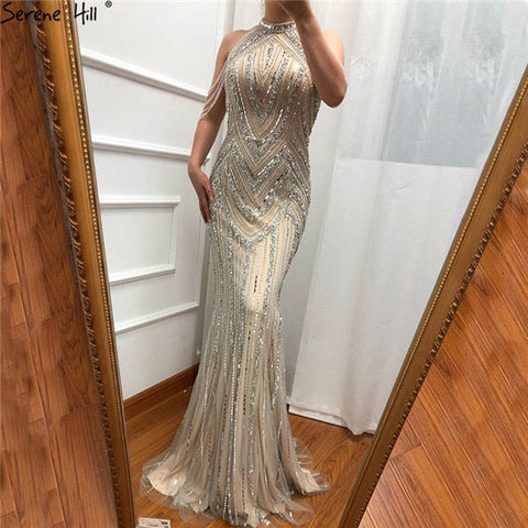 Vestido de noche sexy de lujo con cuello halter y corte sirena LA6615