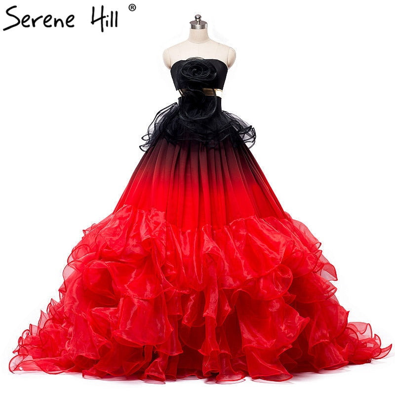 Luxury Gradient Color Ruffles Evening Dress Bridal Evening Dress HA2113