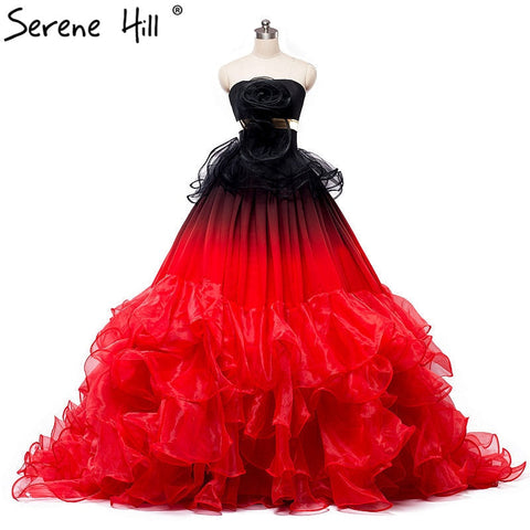 Vestido de noche de novia con volantes y degradado de color de lujo HA2113