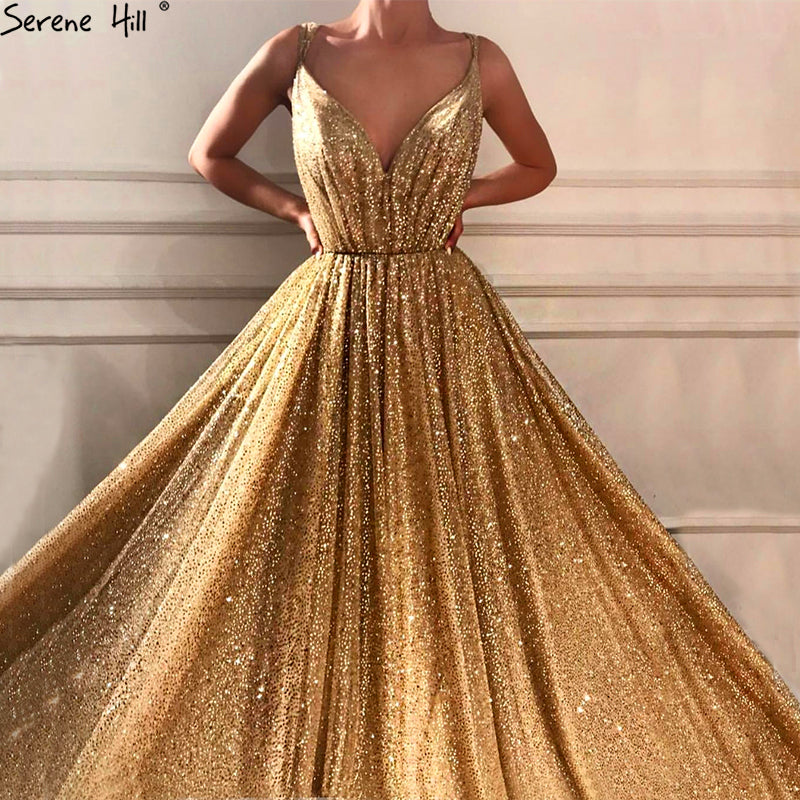 On Sale no return no refundSale Dubai Deep-V Sleeveless Glitter Evening Dresses LA6561