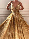 On Sale no return no refundSale Dubai Deep-V Sleeveless Glitter Evening Dresses LA6561