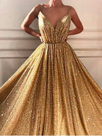On Sale no return no refundSale Dubai Deep-V Sleeveless Glitter Evening Dresses LA6561