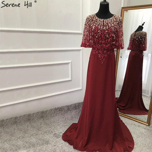On Sale no return no refundSale Wine Red Sleeveless Fashion New Evening Dresses Beading Bride LA6617