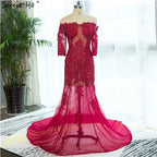 Off Shoulder Sexy Mermaid Evening Dress Lace Half Sleeves Photography HA2139