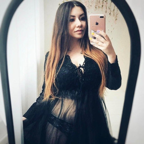 En oferta. Sin devoluciones ni reembolsos. Vestido de noche azul transparente de manga larga. Talla personalizada. Tallas grandes. HA2098