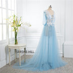 On Sale No Return No Refund Sale Formal dress Long Sleeve See Through Blue Evening Dresses Custom Size Plus Size HA2098