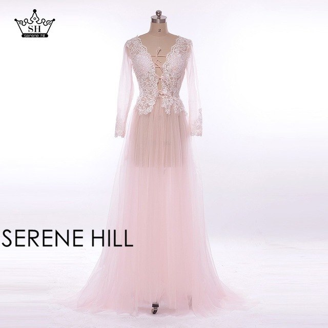 On Sale No Return No Refund Sale Formal dress Long Sleeve See Through Blue Evening Dresses Custom Size Plus Size HA2098