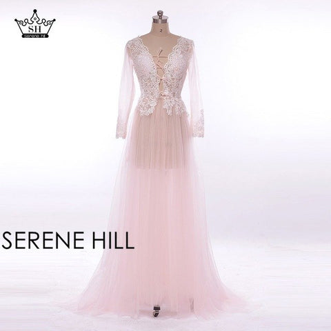 En oferta. Sin devoluciones ni reembolsos. Vestido de noche azul transparente de manga larga. Talla personalizada. Tallas grandes. HA2098