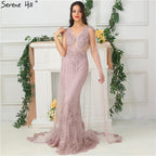 V-Neck Sleeveless Evening Dresses Mermaid Elegant Lace Pears Formal LA6595