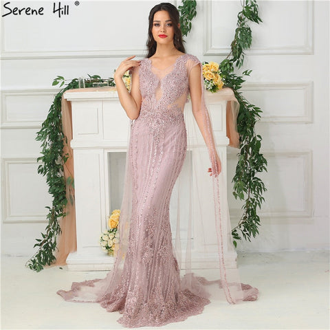 Vestidos de noche elegantes de sirena con escote en V y sin mangas, con encaje y corte en forma de pera, formales, LA6595