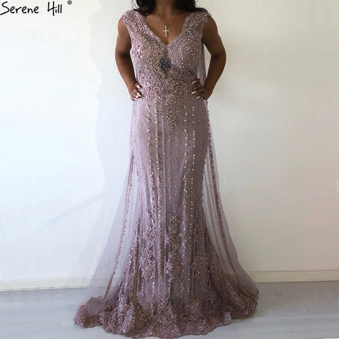 Vestidos de noche elegantes de sirena con escote en V y sin mangas, con encaje y corte en forma de pera, formales, LA6595