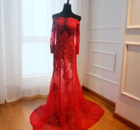 Vestido de noche de tul con hombros descubiertos y encaje para embarazadas, modelo HA2112. Sin devoluciones ni reembolsos.