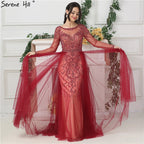 On Sale no return no refundSale Wine Red Diamond Crystal Evening Dress Long Sleeve LA6641