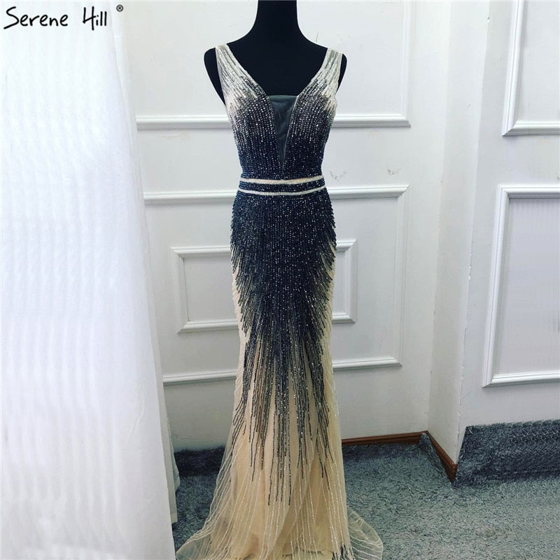 Luxury Sleeveless v-Neck Evening Dresses Dubai Design Beading LA60743