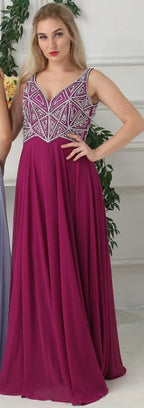 On Sale no return no refundSale Sky Blue Chiffon Sleeveless Prom Dresses Beading Pearls V-Neck Beach Evening Gowns LA6697