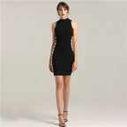 On Sale No Return No Refund Sale Diamond CUT-OUT Black Simple Evening Gowns Crystal Sleeveless Evening Party Dresses LA6240