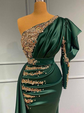 Prom dresses dark green | Evening dresses long with sleeves