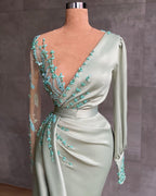 Prom dresses long mint green Evening dresses with sleeves