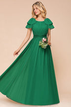 Robe de demoiselle d'honneur longue à manches bouffantes, coupe trapèze, robe d'invitée de mariage