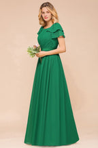 Robe de demoiselle d'honneur longue à manches bouffantes, coupe trapèze, robe d'invitée de mariage