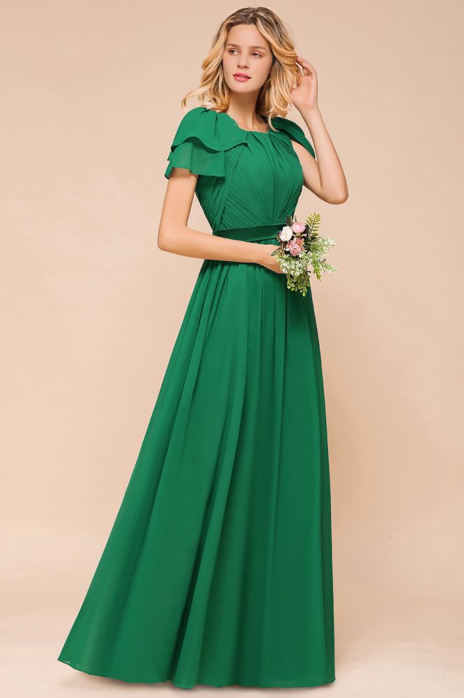 Robe de demoiselle d'honneur longue à manches bouffantes, coupe trapèze, robe d'invitée de mariage