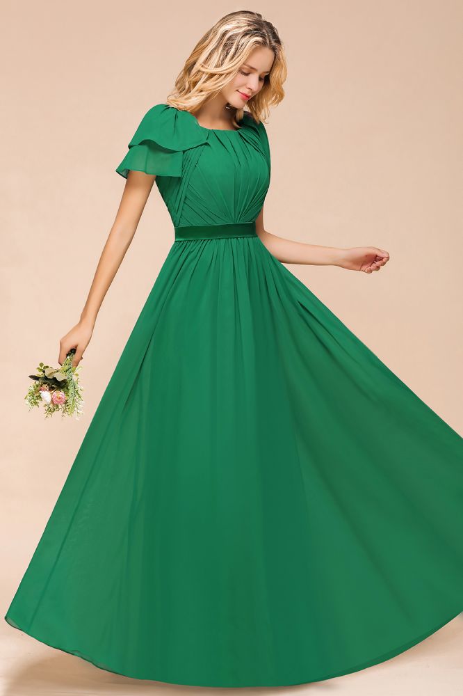 Robe de demoiselle d'honneur longue à manches bouffantes, coupe trapèze, robe d'invitée de mariage