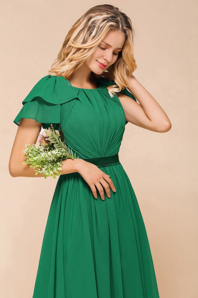 Robe de demoiselle d'honneur longue à manches bouffantes, coupe trapèze, robe d'invitée de mariage
