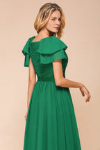 Robe de demoiselle d'honneur longue à manches bouffantes, coupe trapèze, robe d'invitée de mariage