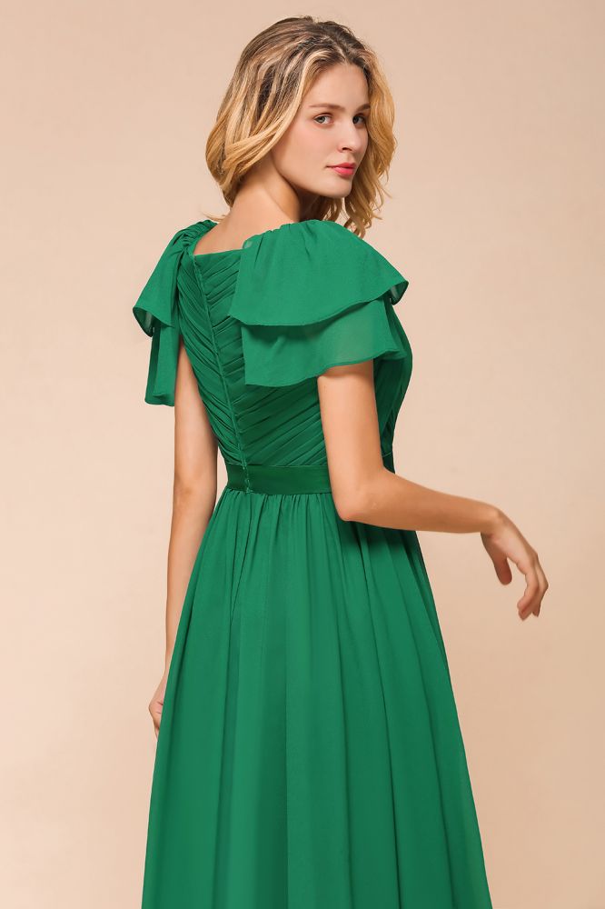 Robe de demoiselle d'honneur longue à manches bouffantes, coupe trapèze, robe d'invitée de mariage