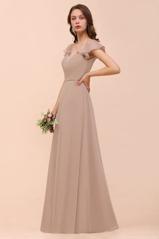 Puff Sleeve Khaki Bridesmaid Dress Side Spolit Maid of honor dress