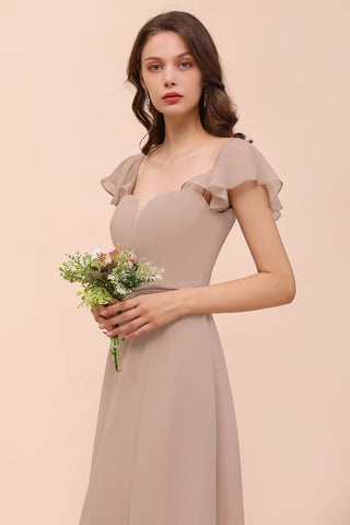 Puff Sleeve Khaki Bridesmaid Dress Side Spolit Maid of honor dress