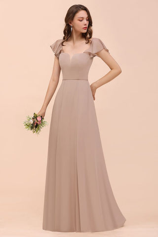 Puff Sleeve Khaki Bridesmaid Dress Side Spolit Maid of honor dress